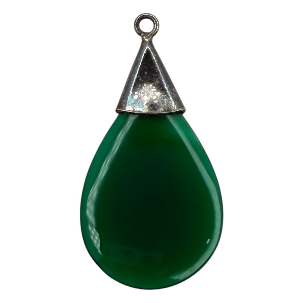 Vintage Pendant Green Tourmaline Teardrop Silver Tone Bail 2g